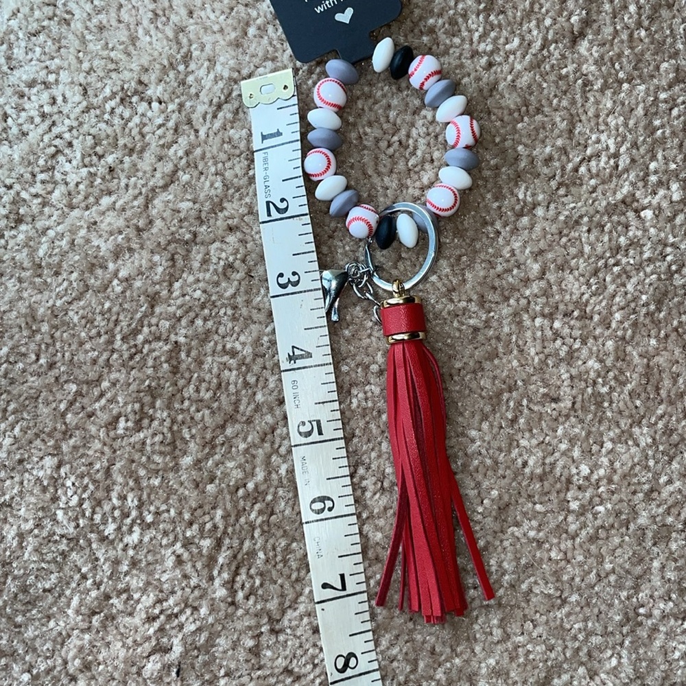 Baseball Bead Bracelet Wrist Keychain Leather Tassel  Key Ring Bag Accessories - Picture 7 of 7